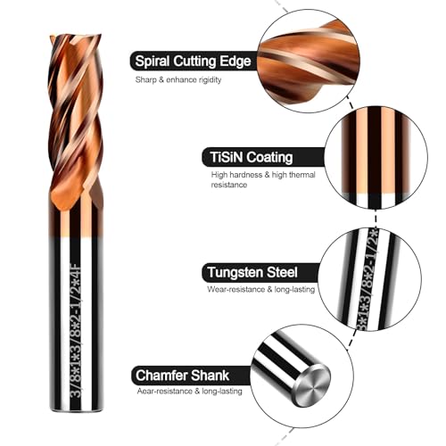Image of End Mill, 5Pcs 1 /8 inch 3 /16 inch 1 /4 inch 5 /16 inch 3 /8 inch 4 Flute