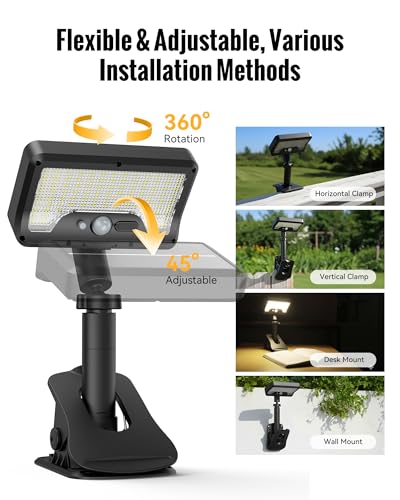 Image of Clip On Solar Lights Outdoor, 3 Modes Motion Sensor Security Light 2 Pack | 92 LED 500LM with Type-C Charging, Waterproof, Chain Link Fence Lights for Deck, Railing, Garden, Gutter, Mailbox, Camping