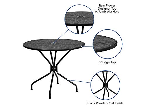 Image of Flash Furniture 35.25 inch Round Patio Table with Umbrella Hole, Black
