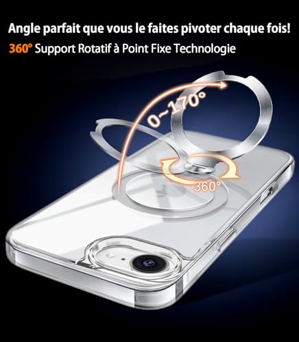 Coque iPhone 16e transparente avec support magnétique rotatif 360 - 3