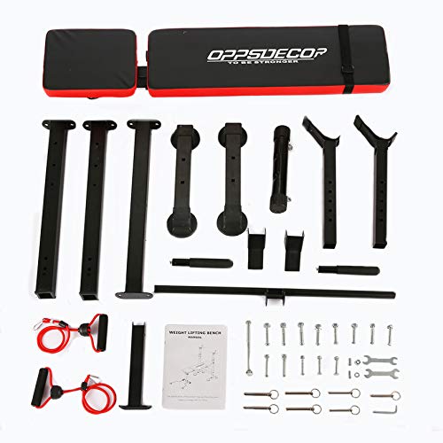 Adjustable Weight Bench Incline Seat Multi-Function Folding weight benches Fitness Workout Barbell Rack for Strength Training Home Gym (Red)