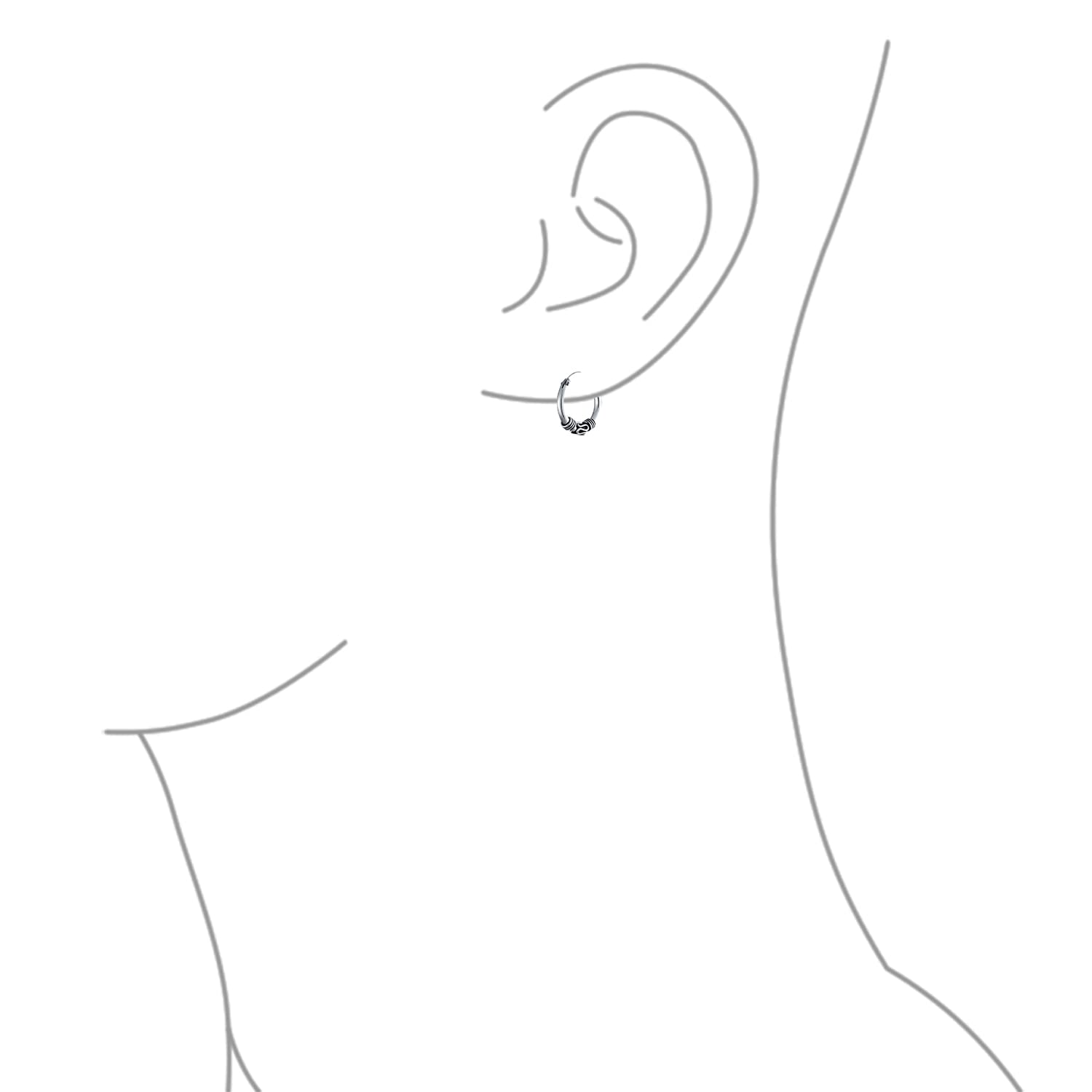 Bali Tribal Swirl Continuous Endless Round Hoop Earrings For Women Oxidized .925 Sterling Silver .50 .75 1 1.25 Inch Diameter
