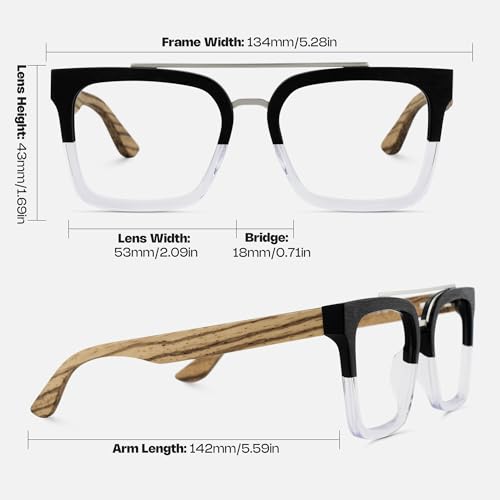 Image of Zeelool Aviator Glasses Frame for Men, Retro Eyeglasses Eyewear Frame with Clear Lens, Wooden Temples and Spring Hinges ZJGX642196-02