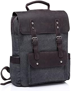 VASCHY Backpack for Men, Women Vintage Genuine Leather Canvas Rucksack for Work Travel School Fits 15.6 Inches Laptop Campus Book Bag Outdoor Recreation