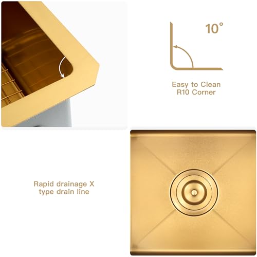 Image of Gold Bar Sink, 15 inch x 15 inch Stainless Steel T304 Undermount Sink