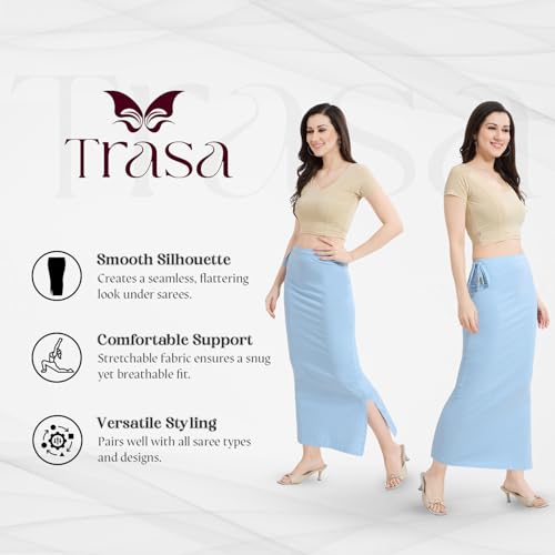 Image of TRASA Womens Saree Shapewear Petticoat, Cotton Lycra Petticoat, Skirts for Women, Shape Wear Dress for Saree