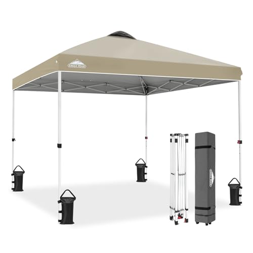 EAGLE PEAK 10x10 Pop Up Canopy Tent Easy Up Canopy Outdoor, Light Beige