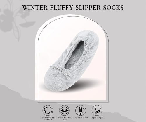 Image of Keyela Women's Ballerina Slippers,Non-Slip Bedroom Slippers Socks | Soft fuzzy slipper socks for ladies Indoor home slippers Cozy sock slippers Ballet Slippers