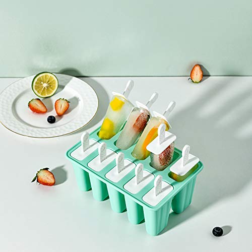 Popsicle Molds 10 Pieces Silicone Ice Pop Molds Popsicle Mold Reusable Easy Release Ice Pop Maker(10 Cavities-Green) - Thumbnail 5