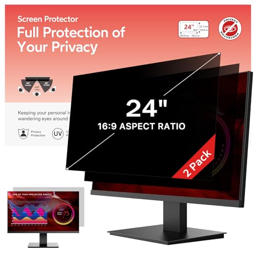 bersem 2 Pack 24 Inch Computer Privacy Screen for 16:9 Ratio Monitors, Anti-Glare, Blue Light Filter, Removable, UV-Blocking