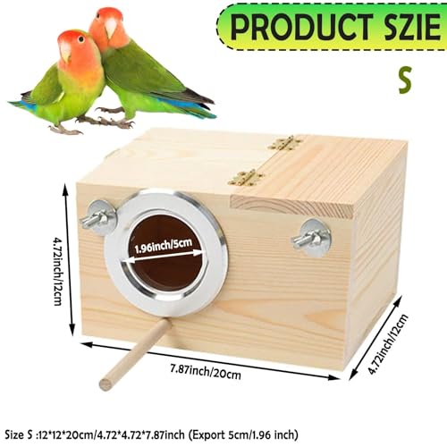 Image of kathson Parakeet Nesting Box,Wood Bird Nest House for Cage,Parrots Breeding Mating Boxes,Budgie Nesting Box for Lovebirds,Finch,Canary,Small-Sized Birds(S)