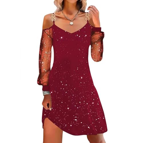 Vestido Mujer Fiesta, Vestidos Lentejuelas Mujer Carnaval Noche Sin Mangas Cuello V Borlas Paillettes Anos 20 Ropa de Fiesta con Purpurina para Carnaval