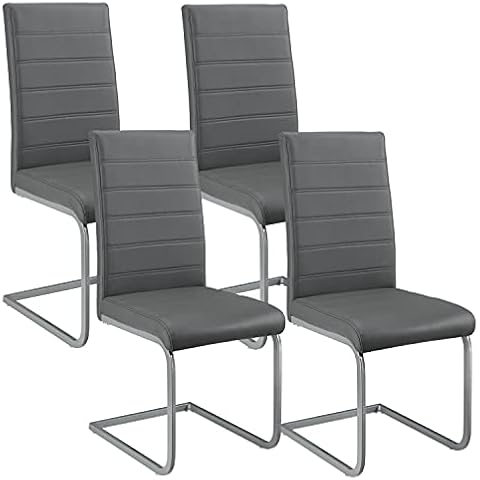Juskys Freischwinger Schwingstuhl Vegas 4er Set — Esszimmerstuhl mit Metall-Gestell & Bezug aus Kunstleder — Moderner Küchenstuhl in Grau Cover