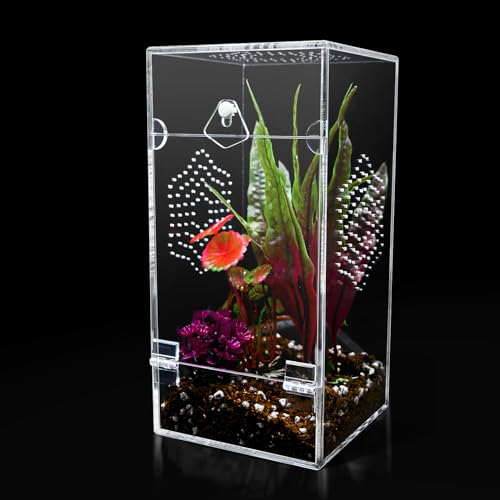 Acrylic Jumping Spider Enclosure, Secure Front Opening Door, 4x4x8 inch, Ventilated Habitat for Tarantulas, Mantis, Hermit Crabs & Small Pets