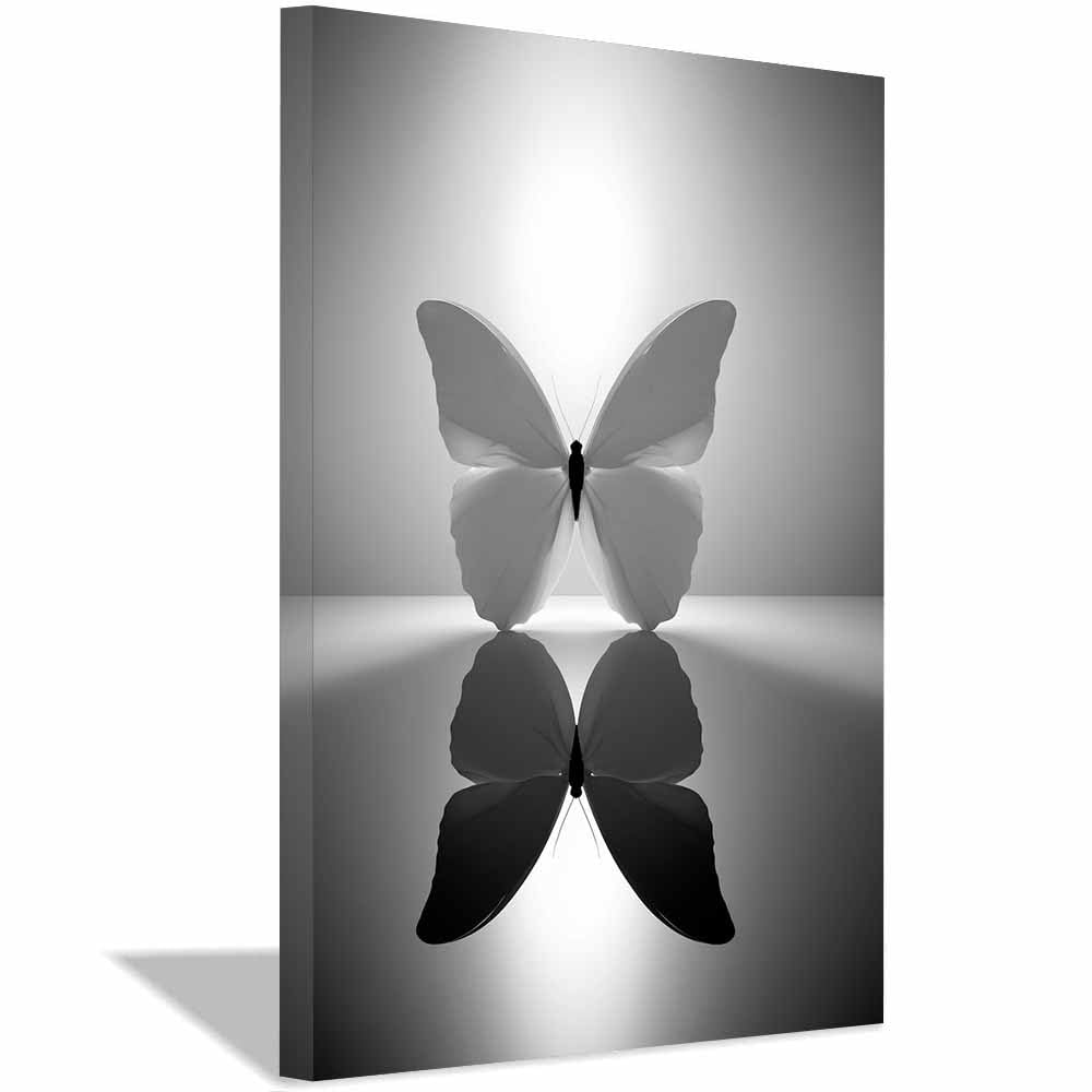 HOQIU Black And White Canvas Wall Art Reflective Butterflys decor canvas wall art, decorative paintings, for Bedroom Living Room Bathroom Office Home Decoration(Multicolor)-70x100cm Framed