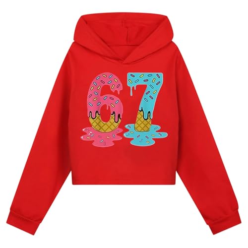 Genérico Sudaderas Niña Superior Sudadera Deportiva con Capucha Unisex para Niños con Estampado del Número 67 Fiestas Detalles Finos Medidas 2-14 Años