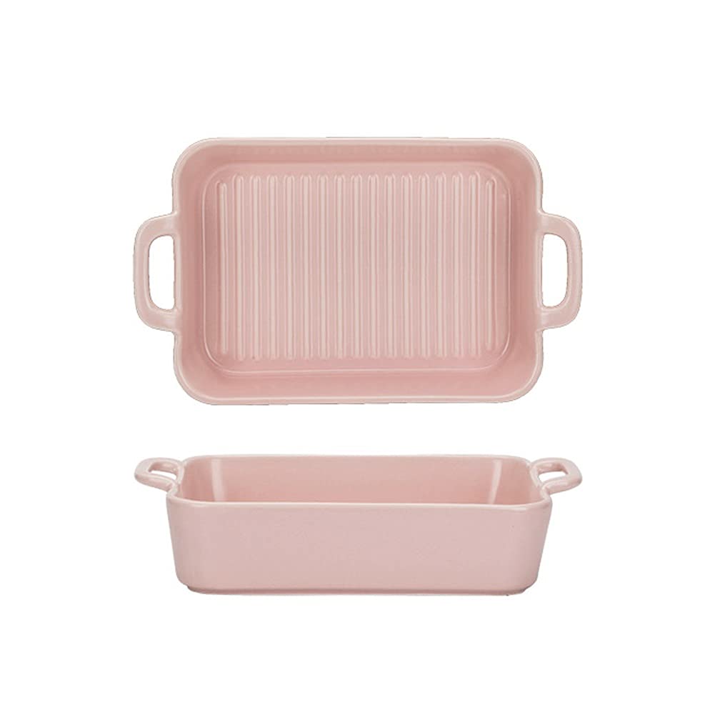 Fuente para Hornear Cerámica de 2 piezas Cerámica, pan para hornear, plato de hornear rectangular con doble manija, plato para hornear para cena de pastel, cocina, series de textura, 9.5 / 10 pulgadas
