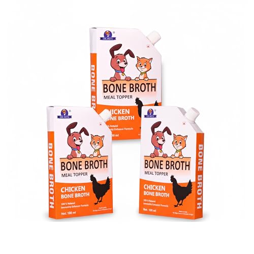 Image of Dr. Pets Pack of 3 (100ml Each) Chicken Bone Broth for Dogs & Cats | Liquid Meal Topper & Gravy | Supports Digestion, Hydration & Joint Health