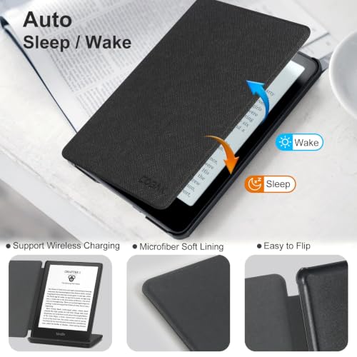 Image of CoBak Case for All New 6 Inch E-Reader 2024 and 2022 (11 Generation) - PU Leather Smart Cover, Auto Sleep and Wake, not Compatible with Kobo Clara,Magnetic Black