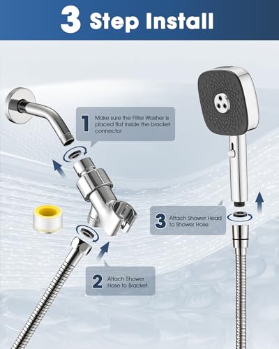 Regadera de mano multifunción de alta presión - Panel grande cuadrado de 5 pulgadas con manguera extra larga de 80 pulgadas, chorro potente y lluvia de alto rendimiento, 4 modos con interruptor deslizante para baño de mascotas, modelo F01310 (cromado) miniatura 5