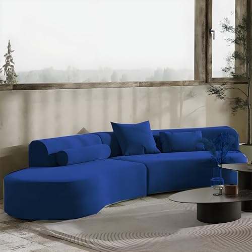 Image of Modern Classic L Shape Sectional Sofa Set, Chesterfield Style 4 Seater Sofa Set with Pillows for Living Room, Bedroom and Office, Office, and Hallway Colour (Blue)