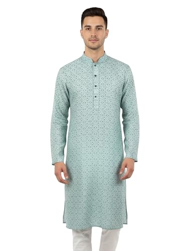 Costume ethnique pour homme imprimé aqua en coton mélangé pour la fête de l'Aïd