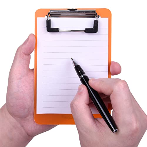 Wisdompro Mini Clipboard, 2 Pack 4" x 6" Small Clip Boards for Notepads Memo Size Receipt, Pocket Lists - Transparent, Orange - Image 2