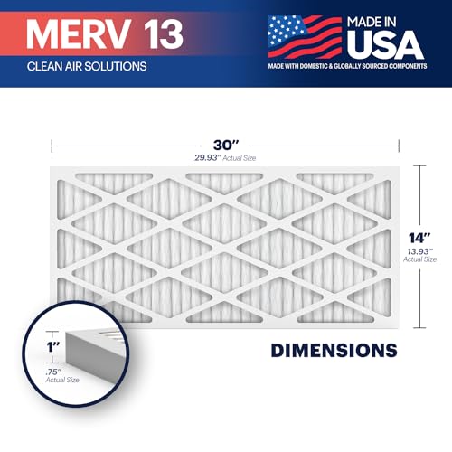 Image of BNX TruFilter 14x30x1 Air Filter MERV 13 (6-Pack) - MADE IN USA - Electrostatic Pleated Air Conditioner HVAC AC Furnace Filters for Allergies, Pollen, Mold, Bacteria, Smoke, Allergen, MPR 1900 FPR 10