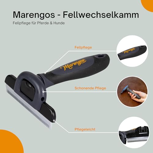 Marengos - Fellwechselkamm Pferd & Hund | Tierhaarkamm entfernt Unterfell & Winterfell | gesunde Haut & glänzendes Fell | Mähnenkamm für Pferde | Fellwechselhelfer in schwarz/grau | Pferde Zubehör
