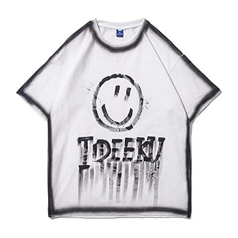 Men's T-Shirts Short Sleeve Big Smile Loose Tee Crewneck Shirts Tops Oversize Pure Cotton Summer Casual Streetwear Unisex White Cover