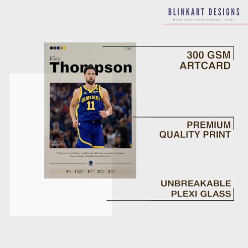 Image of BLINKART Klay Thompson | Nba Basketball Player | Synthetic Wood Photo Framed Wall Hanging Poster For Room & Office Bedroom Living Boys And Girl Room Home Wall Hanging | 12x18 Inches