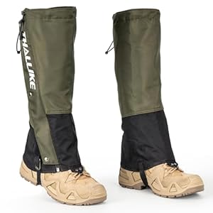 Leg Gaiters Waterproof for Hiking Hunting, 900D Fabric Portable Boots Snow Gaiters for Mountaineering, Adjustable Walking Leg Gaiters with Upgraded Zipper for Men/Women, Green, L