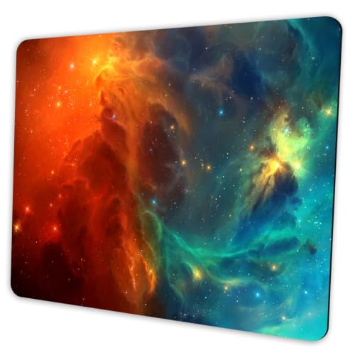 SHALYSONG Orange Cyan Nebula Mouse Pad, 9.5"x7.9" Galaxy Computer Mousepad