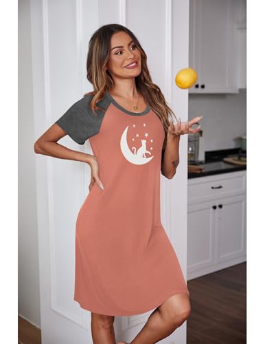 Image of Ekouaer Womens Nightgown Short Sleeve Night Dress Printed Sleepwear Soft Sleep Shirt S-3XL