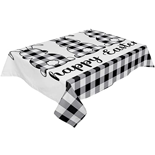 Yun Nist Easter Day Spring Bunny Black And White Buffalo Plaid Table Cloth Waterproof Tablecover For Kitchen Tables,Cartoon Rabbit Grid Decor Tablecloths For Dining Room Party Hotel Banquet 52X70In #TOP1
