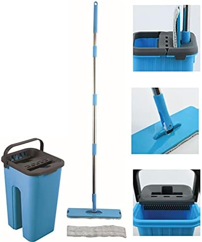 MSV Touchless Mop Self-Cleaning System (Includes 4 Litre Bucket, Cleaning for All Types of Floors, Tiles, Parquet, Linoleum, Laminate, Spare Mop), Blue