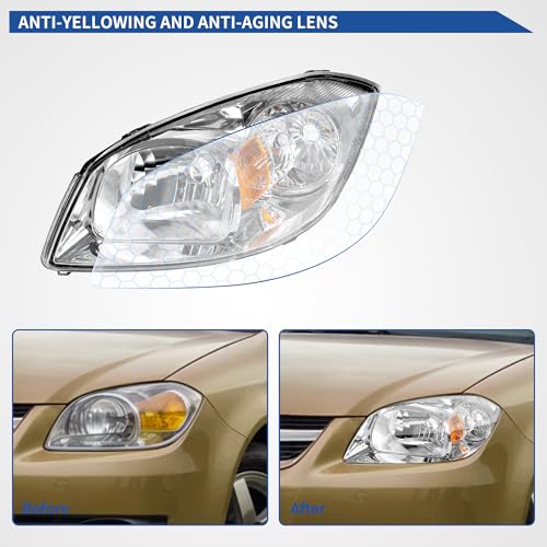 Image of oEdRo Headlights Assembly Compatible with 2005-2010 Chevy Cobalt / 2007-2010 Pontiac G5 / 2005-2006 Pursuit Replacement Headlamp Chrome Housing Clear Lens Amber Reflector