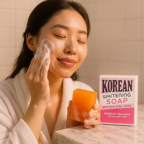 Image of Korean Whitening Soap - Bye Bye Dull Skin, Remove Tanning, Brightening Face & Body Soap with Kojic Acid, Vitamin C, Niacinamide. Fades Dark Spots, Removes Tan, for All Skin Types.100gm (Pack of 2)