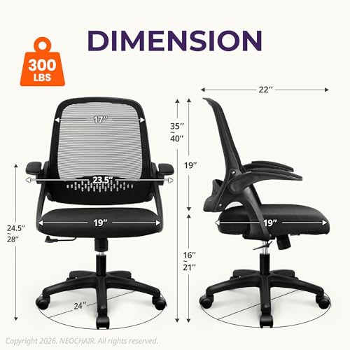 Image of NEO CHAIR Office Desk Chair, Ergonomic Mesh with Flip-Up Armrests, Black