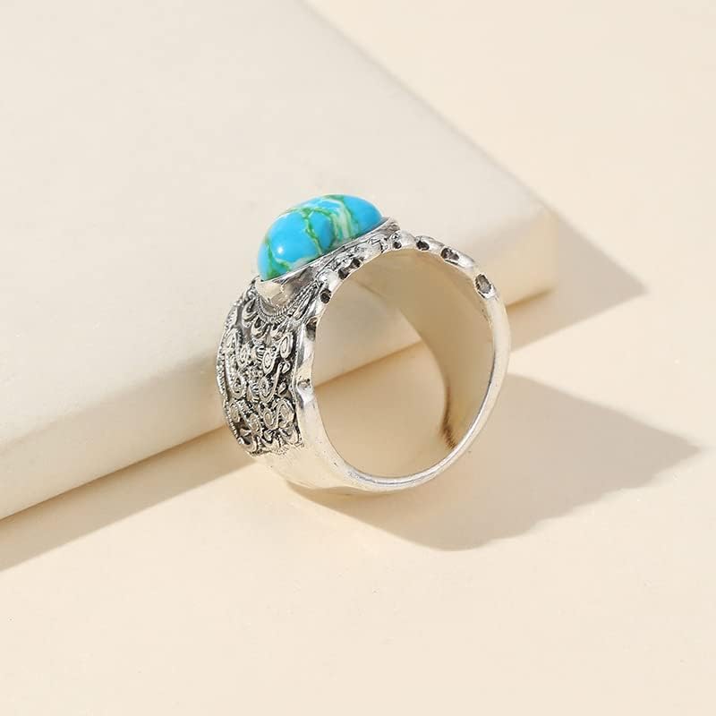 Vintage Turquoise Heart Heart Band Ring for Women Stacking Eternity Bands Statement Cocktail 925 Sterling Silver Turquoise Stackable Ring for Women Everyday Comfort Ring Engagement Ring Size 7