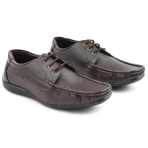 Image of Liberty Fortune HML-6E Men's Formal Derby Shoes - Black, Brown - Synthetic Leather Lace-Up with Cushioned Footbed - Stylish Office Footwear - Comfortable and Lightweight
