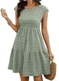 SHEWIN Women Summer Teacher Casual Mini Dress Cap Sleeve A Line High Waist Lightweight Textured Boho Beach Cute Sundress With Pocket Sleeveless Dressy Outfit 2026 Vestidos De Mujer Size XL, Mint Green