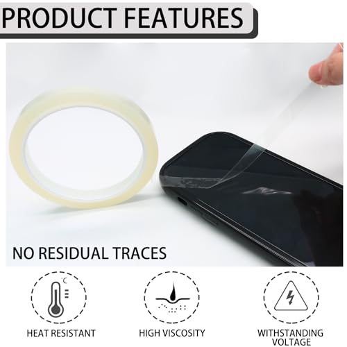 Image of 12 Rolls Clear Heat Tape, 10mm x 33m(108ft) High Temperature Resistant Tape, Polyester Tape for Circuit Board, 3D Printers, Heat Press and Sublimation
