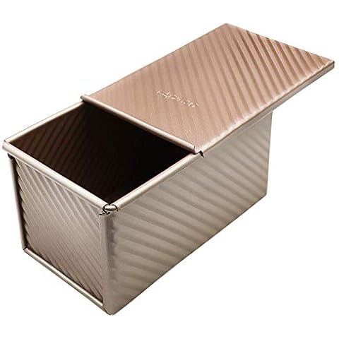 Pullman Loaf Pan with Lid Bread Mold Toast Box with Cover for Baking Non Stick Gold Blue Aluminum Alloy,Bread Tin for Homemade Cakes, Breads and Meatloaf… (Gold) Cover