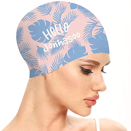 Bonnet de bain pour femme silicone cheveux longs piscine et natation floral