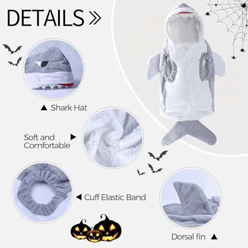 NACOCO Halloween Pet Shark Costume - Dog Cute Clothes Hoodie Cat Warm Outfit Coat Apparel for Small Medium Large Dogs and Cats (Grey, L) - image 4