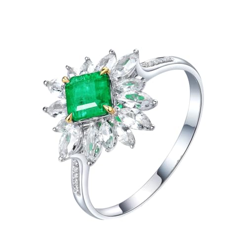 RDSGYZ Anillos de compromiso de platino 950, anillo de mujer con esmeralda de 0,6 quilates y moissanita, talla 65 (20,7)