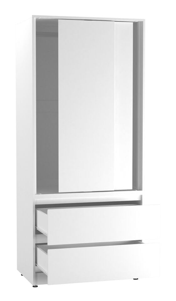 URBNLIVING 2-Door 2-Drawer Sliding Wardrobe, Modern Bedroom Storage Cupboard with Hanging Rail, Smooth Silent Sliding Doors, Adjustable Feet, Safety Wall Fixing and Mix or Match Carcass & Door Colours