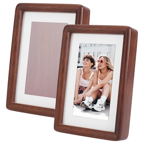 nbeads 2 ensemble de Cadres Photo en Bois, 17.1x11.9x2.9cm Cadre Photo Carré avec Poteau Horizontal Vertical Convertible pour Affichage Mural Ou Sur Table Galerie Décoration de Maison, Brun Coco