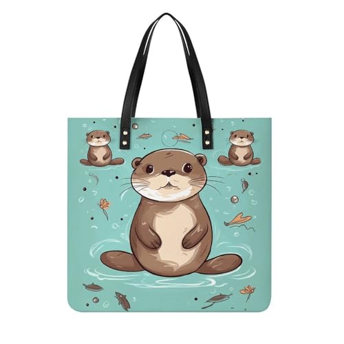 Sac seau souple en cuir végétalien à motif loutre pour femme